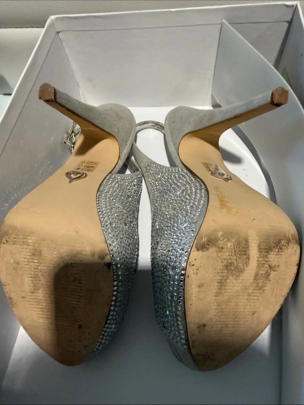 Steve Madden Silver Rhinestone Peep-Toe Slingback Heels